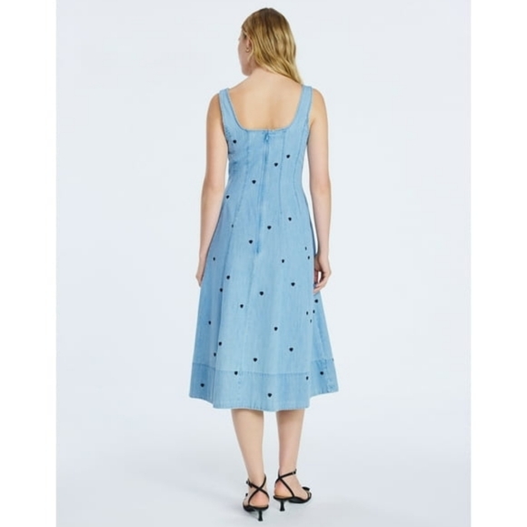 NWT Free Assembly Women's Embroidered Hearts Denim Panel Dress - Picture 2 of 4